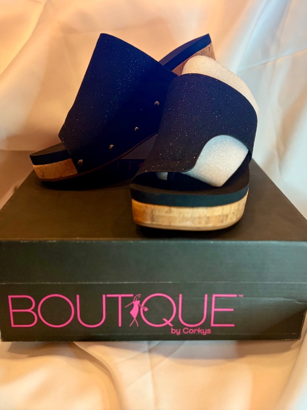 Corey’s Black Shimmer Wedge Sandal sz10 NIB